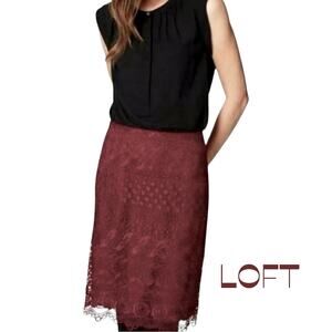 LOFT Burgundy Lace Pencil Skirt Size 4P
